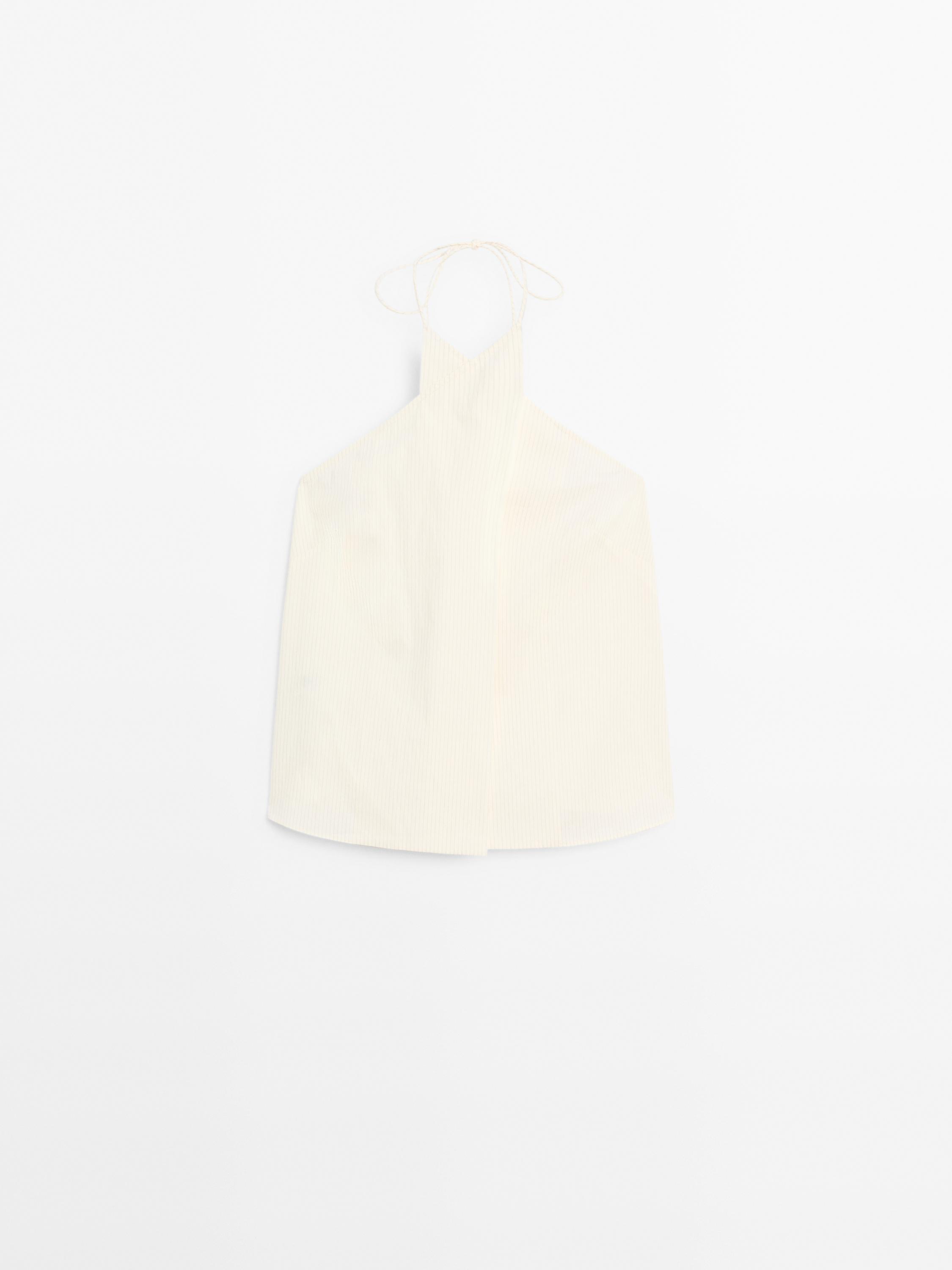 Top rayé à encolure américaine en coton mélangé